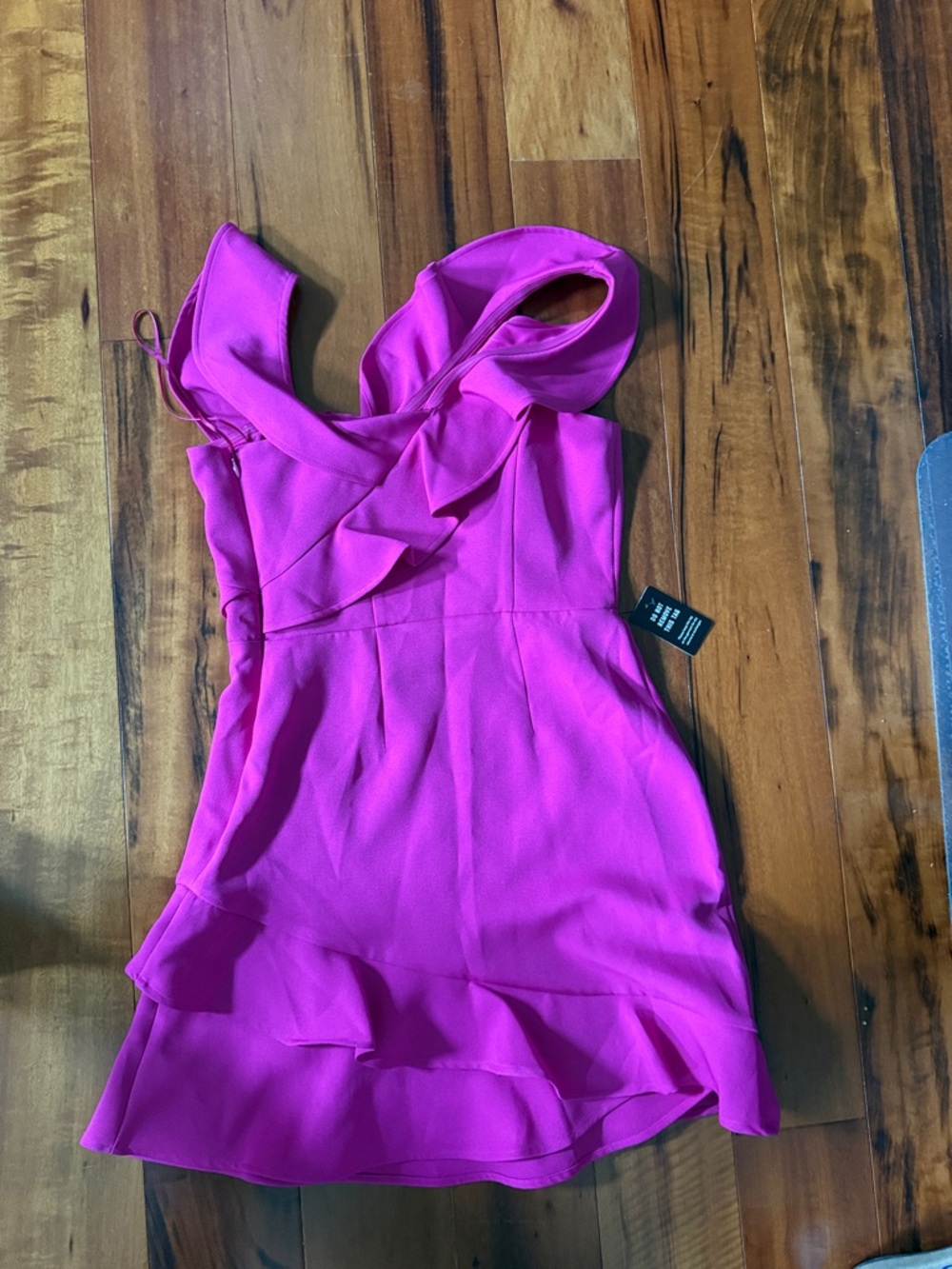Express One-Shoulder Hot Pink Ruffle Dress - Picture 4 of 4